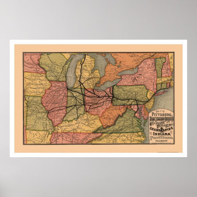 Colourful Railroad Map 1874 Poster (Front)