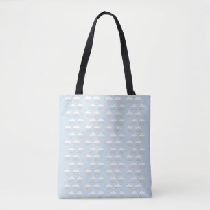 Colourful rain drops white clouds light blue tote bag