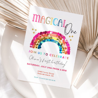 Colourful Rainbow 1st birthday Magical One  Invitation