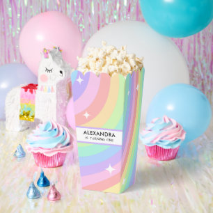 Colourful Rainbow 1st Birthday Popcorn Favor Box