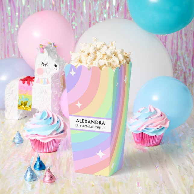 Colourful Rainbow 3rd Birthday Popcorn Favor Box (Party)