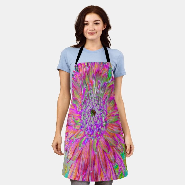 Colourful Rainbow Abstract Decorative Dahlia Flowe Apron (Worn)