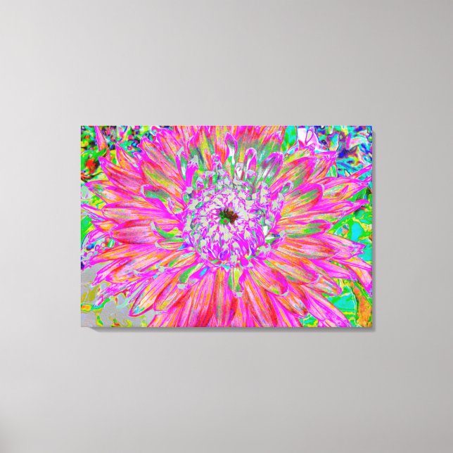 Colourful Rainbow Abstract Decorative Dahlia Flowe Canvas Print (Front)