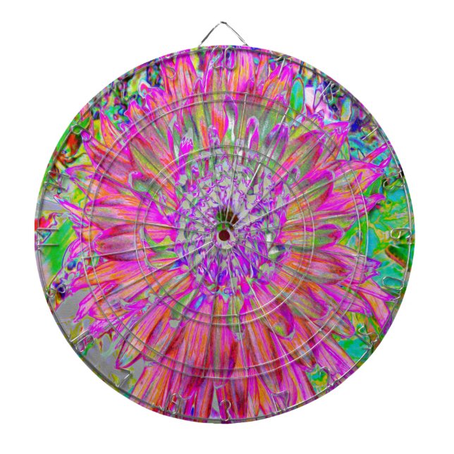 Colourful Rainbow Abstract Decorative Dahlia Flowe Dartboard (Front)
