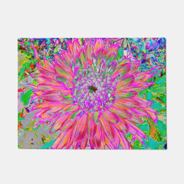 Colourful Rainbow Abstract Decorative Dahlia Flowe Doormat (Front)