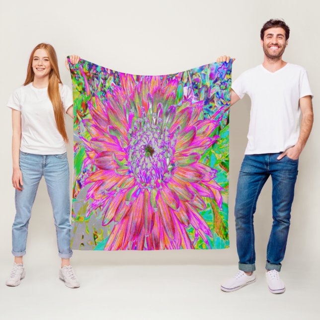Colourful Rainbow Abstract Decorative Dahlia Flowe Fleece Blanket (In Situ)