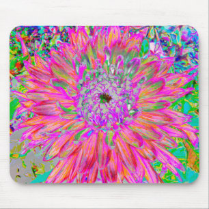 Colourful Rainbow Abstract Decorative Dahlia Flowe Mouse Pad