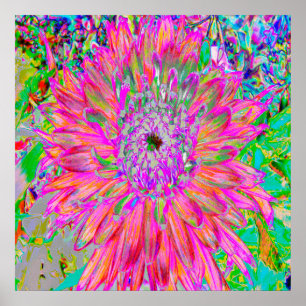 Colourful Rainbow Abstract Decorative Dahlia Flowe Poster