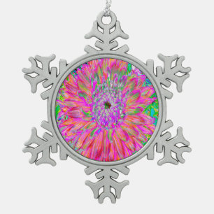 Colourful Rainbow Abstract Decorative Dahlia Flowe Snowflake Pewter Christmas Ornament