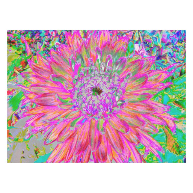 Colourful Rainbow Abstract Decorative Dahlia Flowe Tablecloth (Front (Horizontal))