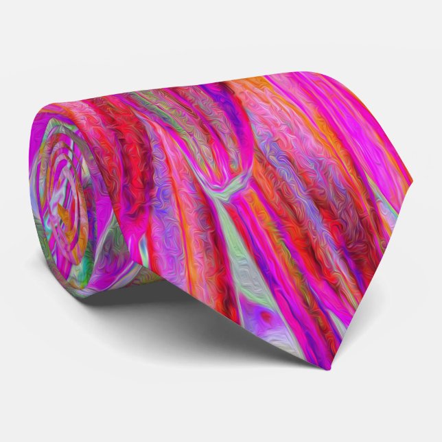 Colourful Rainbow Abstract Decorative Dahlia Flowe Tie (Rolled)