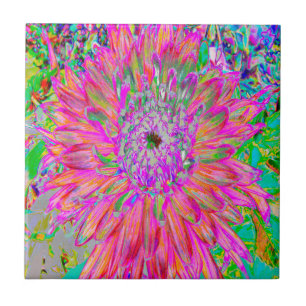Colourful Rainbow Abstract Decorative Dahlia Flowe Tile