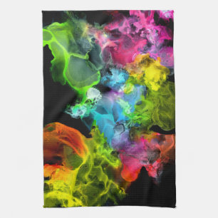 Colourful Rainbow Abstract Watercolor Ink Kitchen Towel