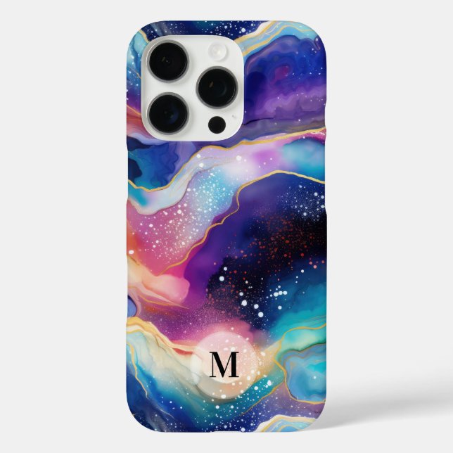 Colourful rainbow agate glitter texture monogram Case-Mate iPhone case (Back)