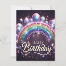 Colourful Rainbow and Balloons Birthday Postcard