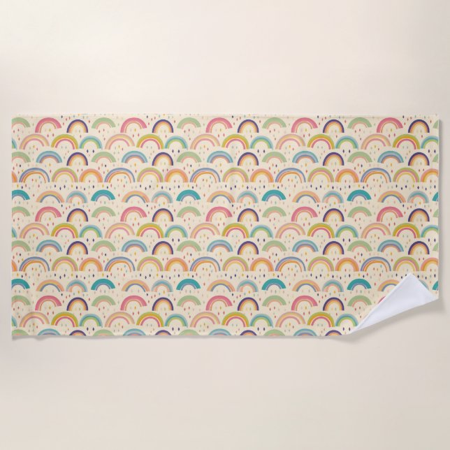 Colourful Rainbow and Diamond Seamless Pattern Beach Towel (Front)