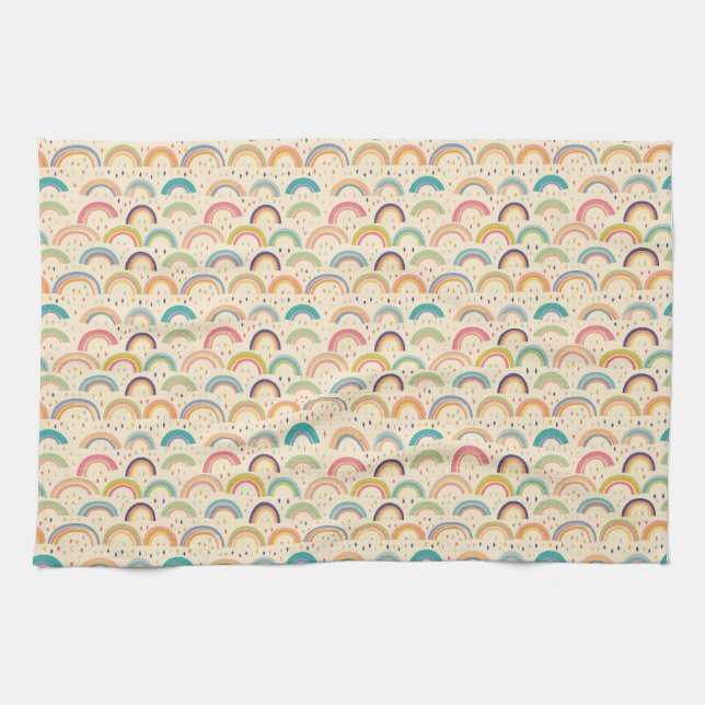 Colourful Rainbow and Diamond Seamless Pattern Kitchen Towel (Horizontal)