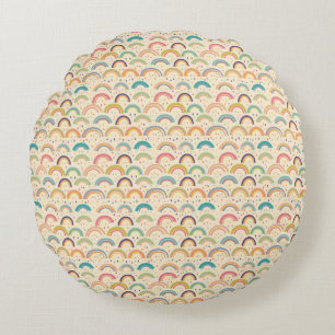 Colourful Rainbow and Diamond Seamless Pattern Round Pillow