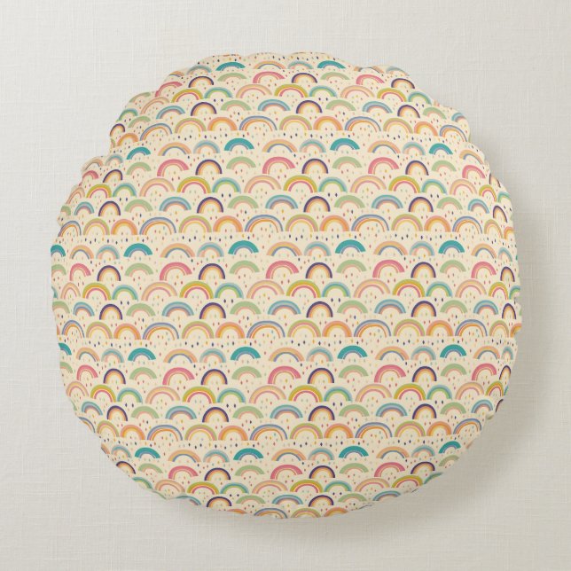 Colourful Rainbow and Diamond Seamless Pattern Round Pillow (Front)