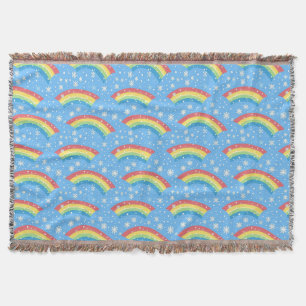 Colourful Rainbow and Snowflake Pattern Throw Blanket