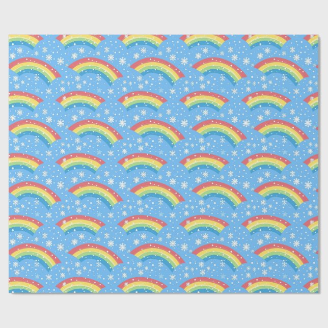 Colourful Rainbow and Snowflake Pattern Wrapping Paper (Flat)