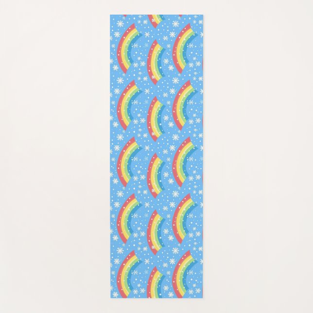 Colourful Rainbow and Snowflake Pattern Yoga Mat (Front)