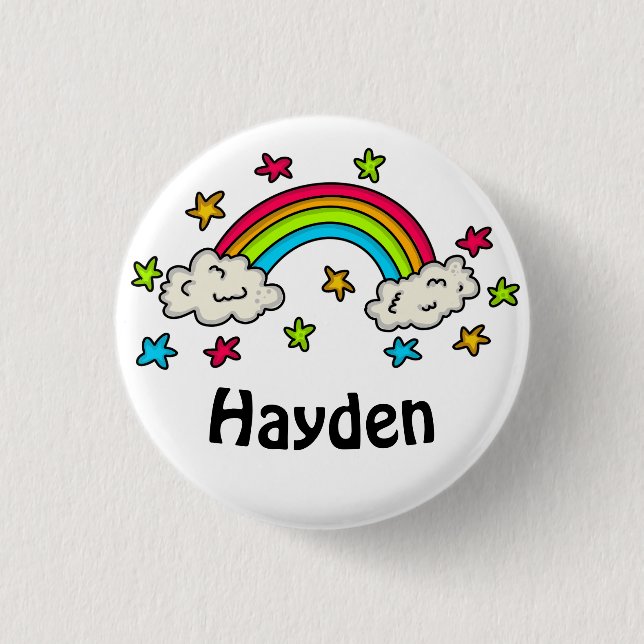 Colourful Rainbow and Stars Kids Name 1 Inch Round Button (Front)