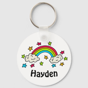 Colourful Rainbow and Stars Kids Name Keychain