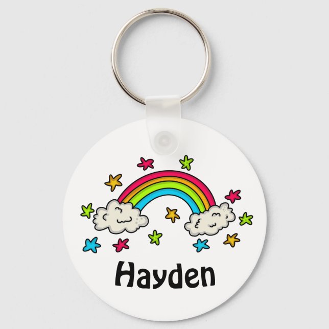 Colourful Rainbow and Stars Kids Name Keychain (Front)