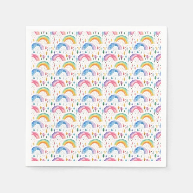 Colourful Rainbow and Tree Seamless Pattern Napkin (Front)