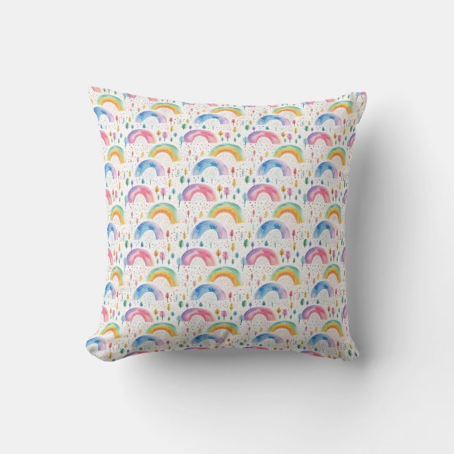 Colourful Rainbow and Tree Seamless Pattern Throw Pillow (Front)