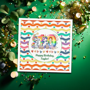 Colourful Rainbow and Unicorn 10th Birthday Party Napkin