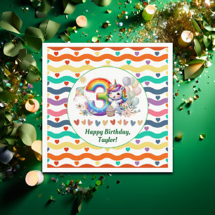 Colourful Rainbow and Unicorn 3rd Birthday Party Napkin