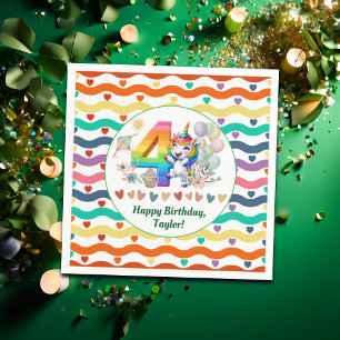 Colourful Rainbow and Unicorn 4th Birthday Party Napkin