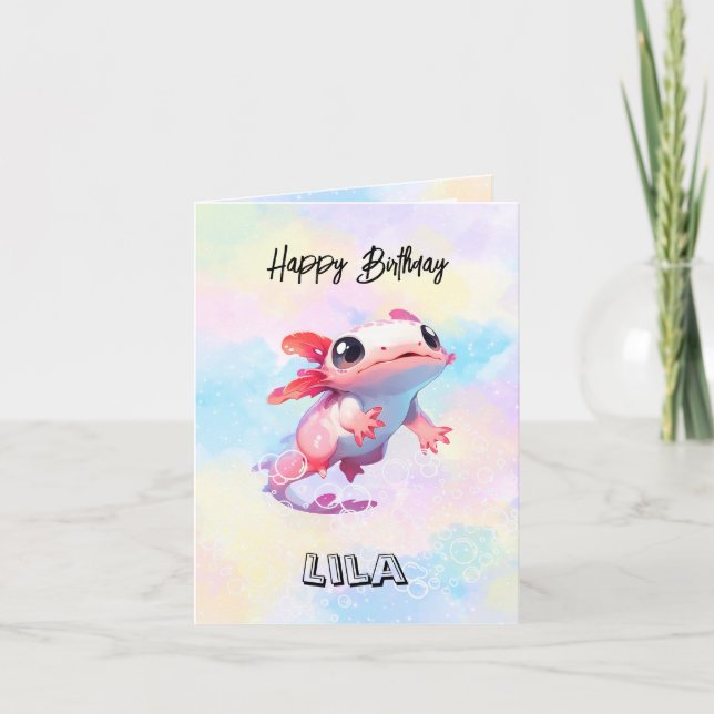 Colourful Rainbow Axolotl Birthday Card (Front)