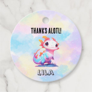 Colourful Rainbow Axolotl Birthday Favour Tags