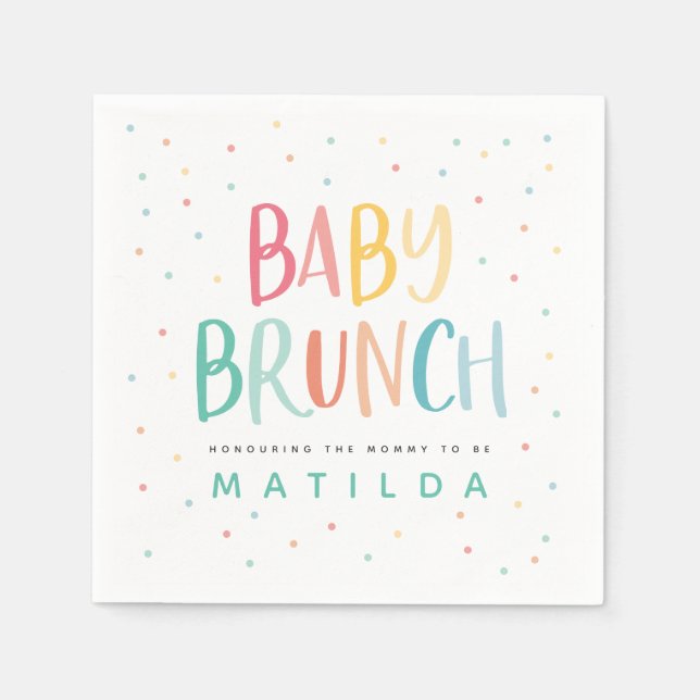 Colourful rainbow baby brunch invitation napkin (Front)