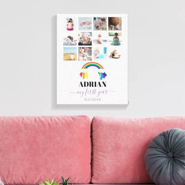 Colourful Rainbow Baby First Year Photo Collage Canvas Print (Insitu(LivingRoom))