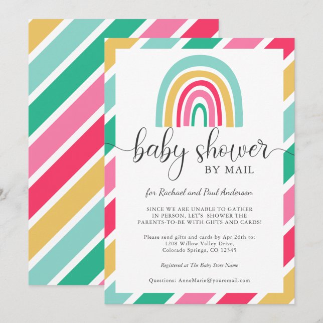 Colourful Rainbow Baby Shower By Mail Invitation (Front/Back)
