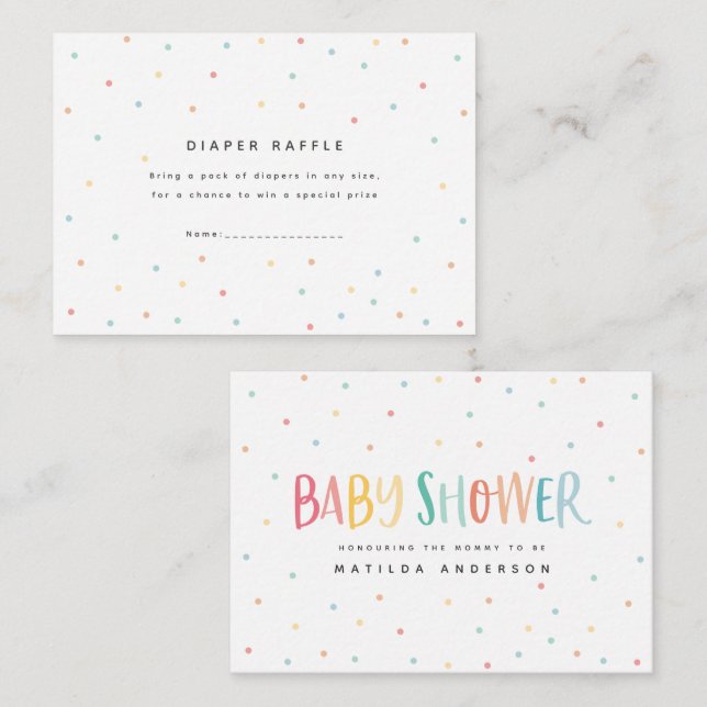 colourful rainbow baby shower diaper raffle card (Front/Back)
