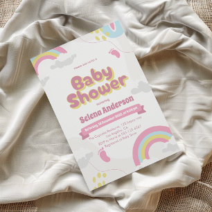 Colourful Rainbow Baby Shower Invitation for Girls