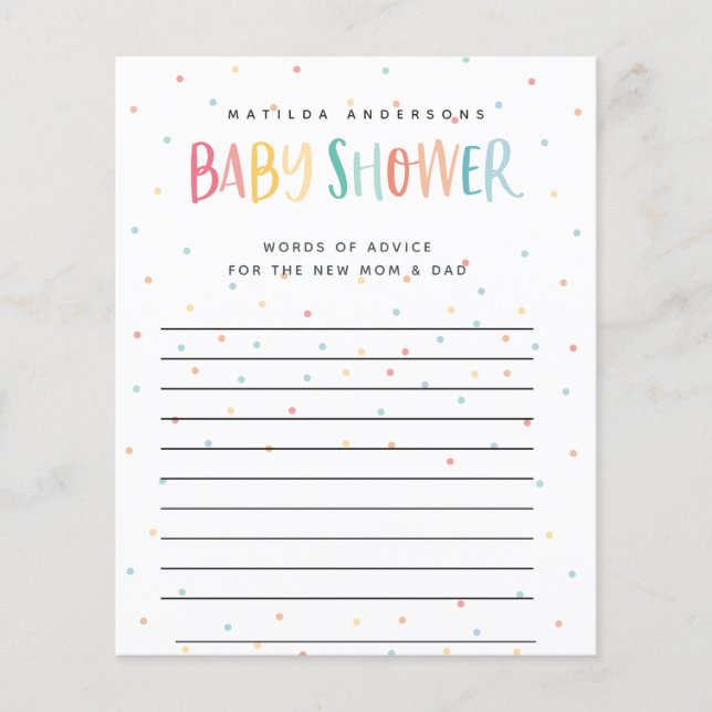 Colourful rainbow baby shower party game flyer (Front)