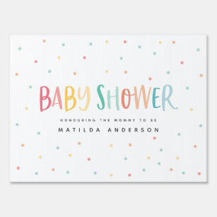Colourful rainbow baby shower party garden sign