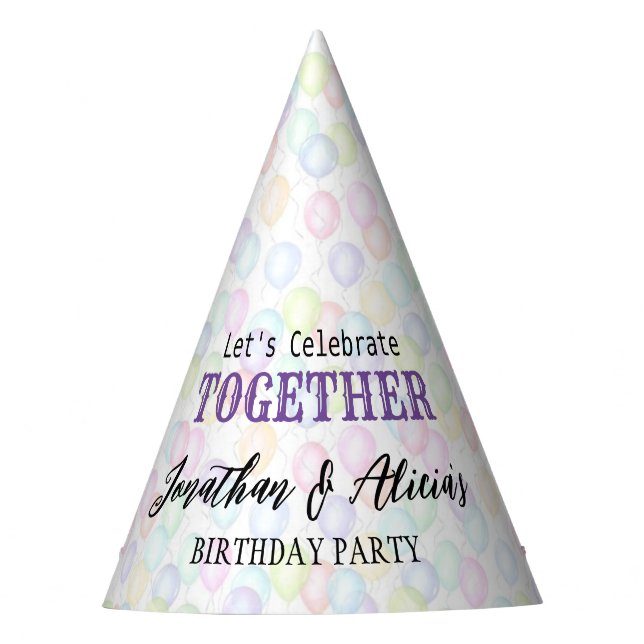 Colourful Rainbow Balloon Joint Birthday Party Hat (Front)