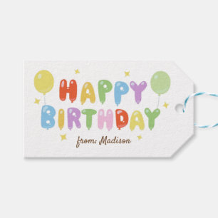 Colourful Rainbow Balloon Simple Happy Birthday Gift Tags