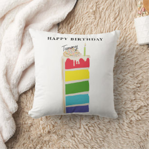 Colourful Rainbow Birthday Cake Birthday Party Throw Pillow