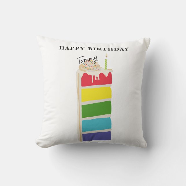 Colourful Rainbow Birthday Cake Birthday Party Throw Pillow (Front)