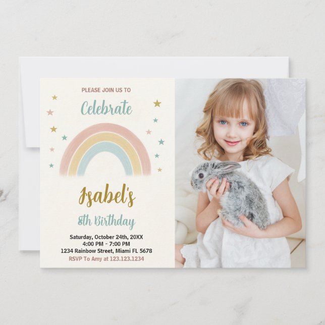 Colourful Rainbow Birthday Invitation with photo (Front)
