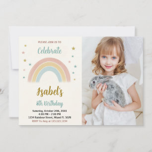 Colourful Rainbow Birthday Invitation with photo
