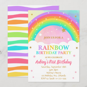 Colourful Rainbow Birthday Party Invitation